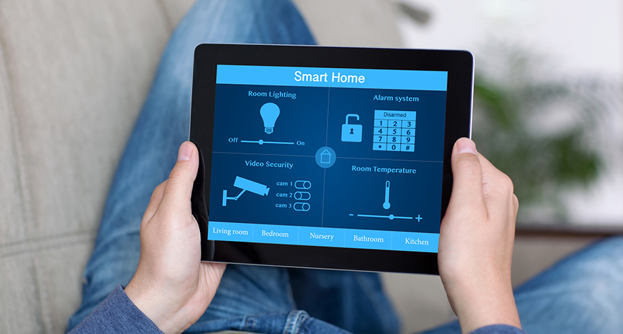 The ability to access and control security components from a mobile device is one of the top smart home trends in Oklahoma City. Close-up of smart home security app.